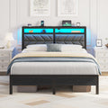 Queen Metal Platform Bed Frame with Grey Upholstered Headboard - LED