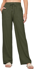 Women Linen Pants Wide Leg Casual Palazzo Pants - Breathable