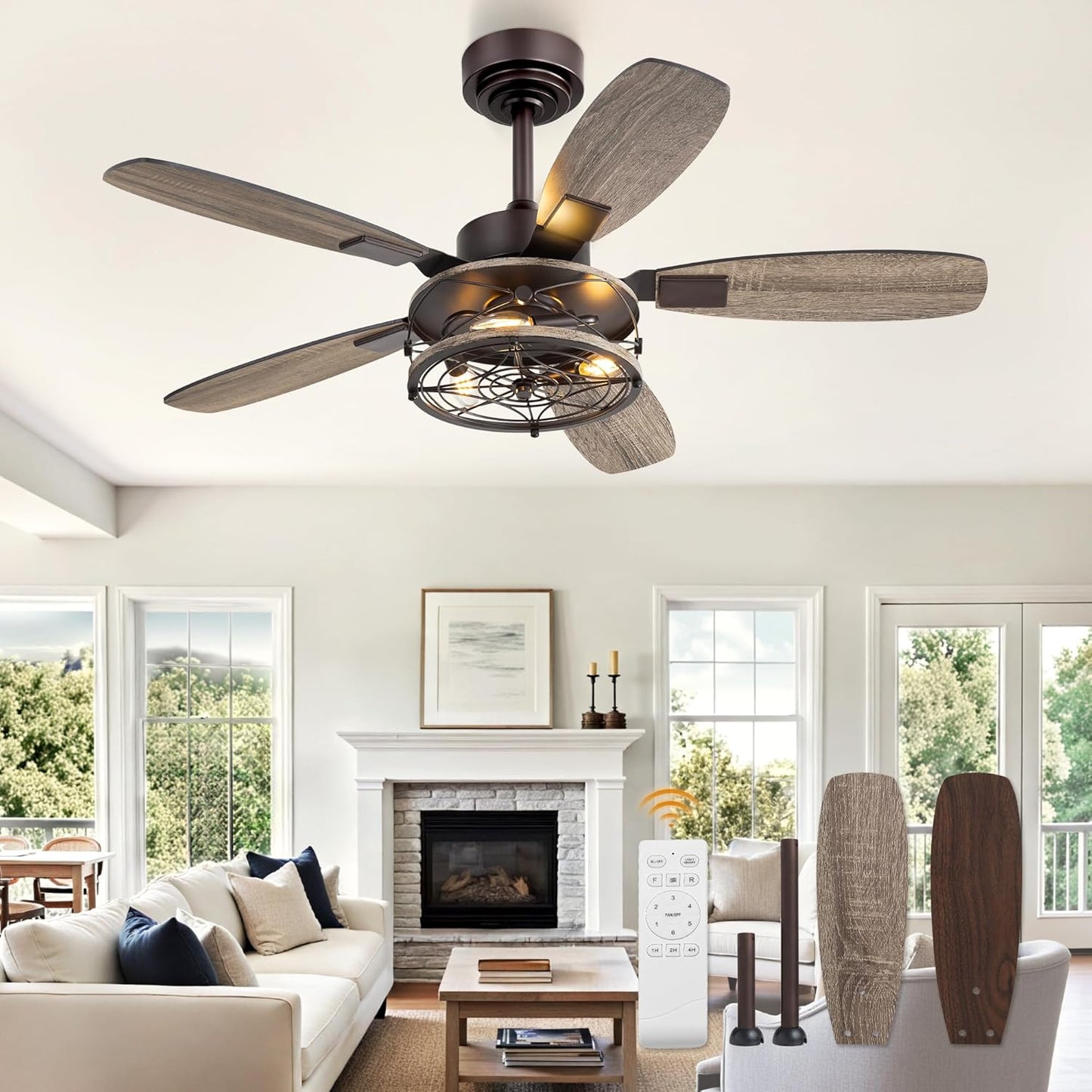 42 Inch Farmhouse Ceiling Fan with Light and Remote Control