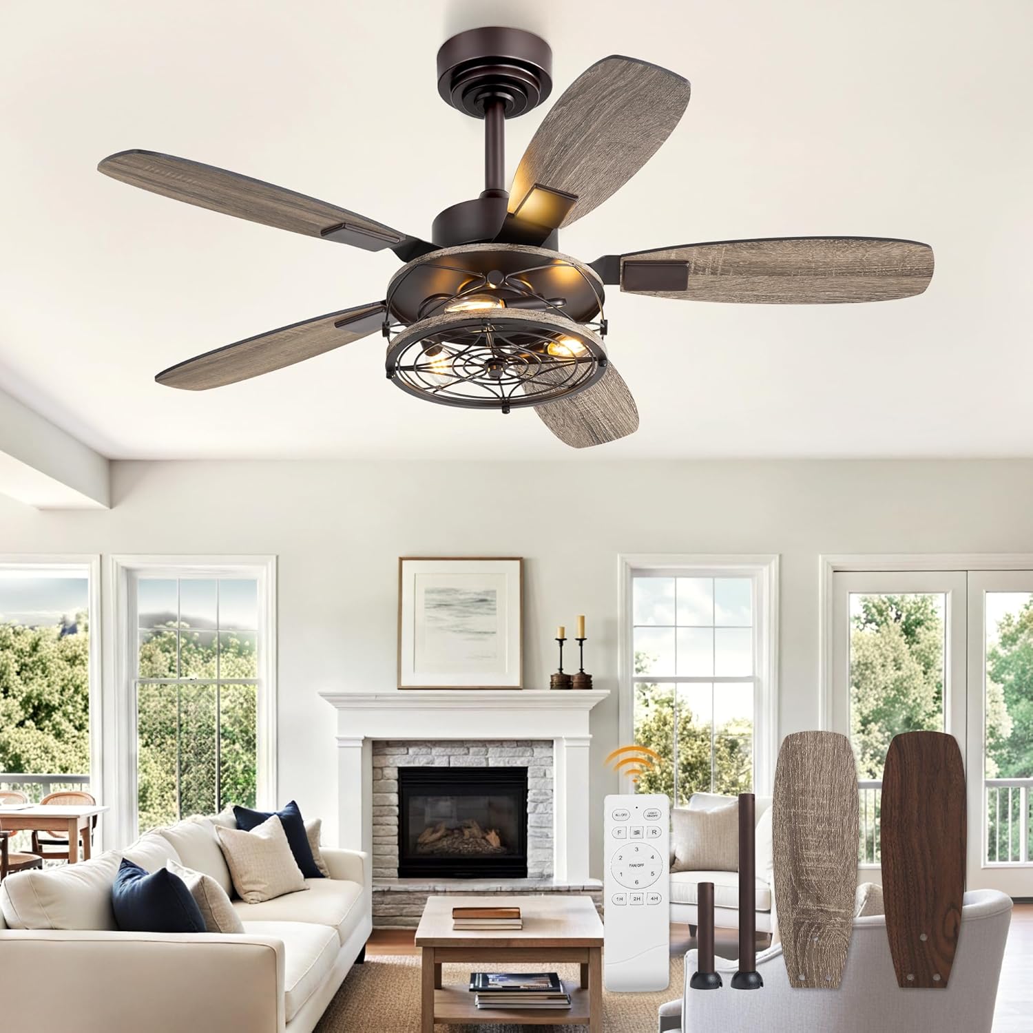 42 Inch Farmhouse Ceiling Fan with Light and Remote Control