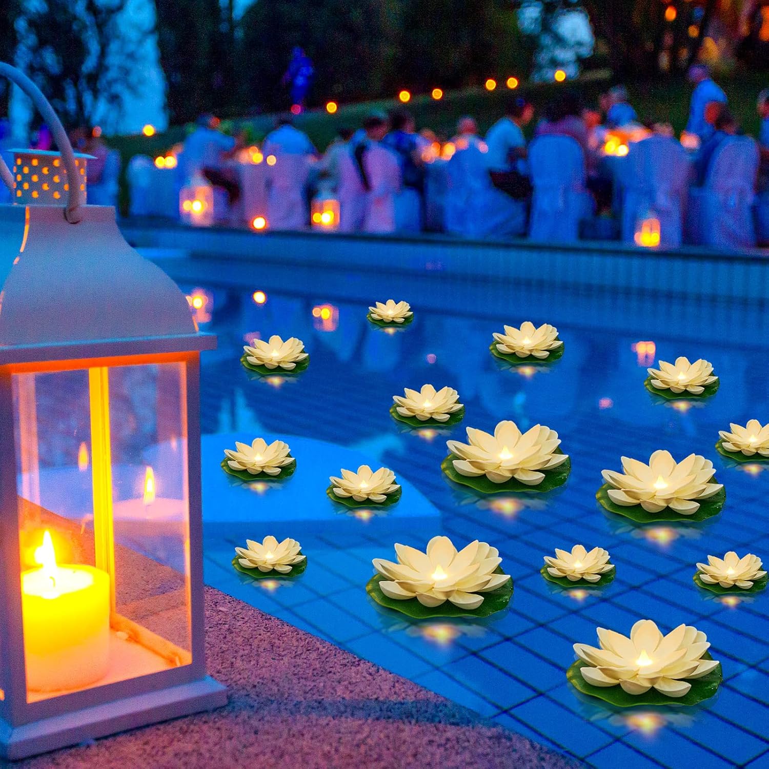 24 Pcs Diwali Lotus Decoration Pool Floating Lights for Home