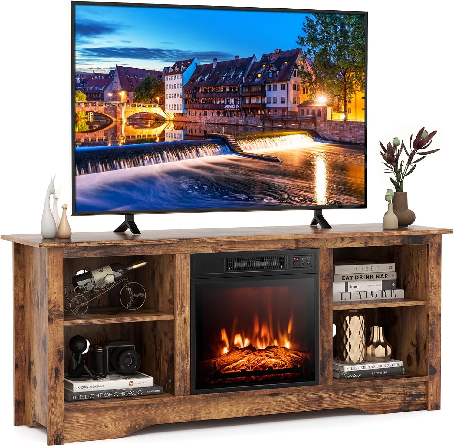 Tangkula 65 TV Stand with Electric Fireplace - Cozy Living Room Upgrade! 