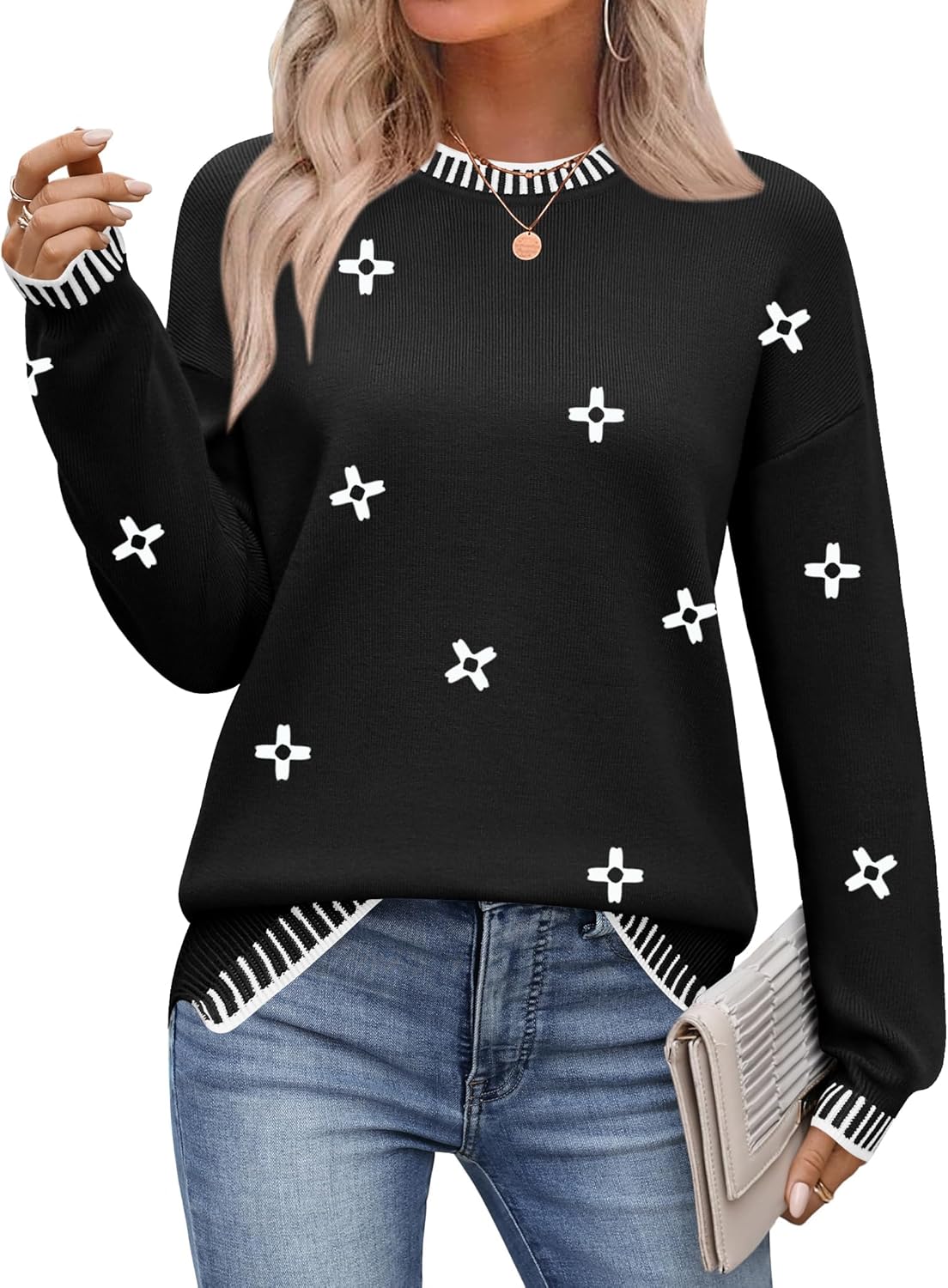 Zeagoo Womens Crewneck Pullover Sweater for Fall and Winter