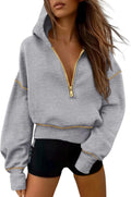 Women's Cropped Half Zip Hoodie Sweatshirt - Cozy Fleece Staple