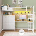 Twin Size Loft Bed with L-Shaped Desk and 7 Drawers - Space-Saving