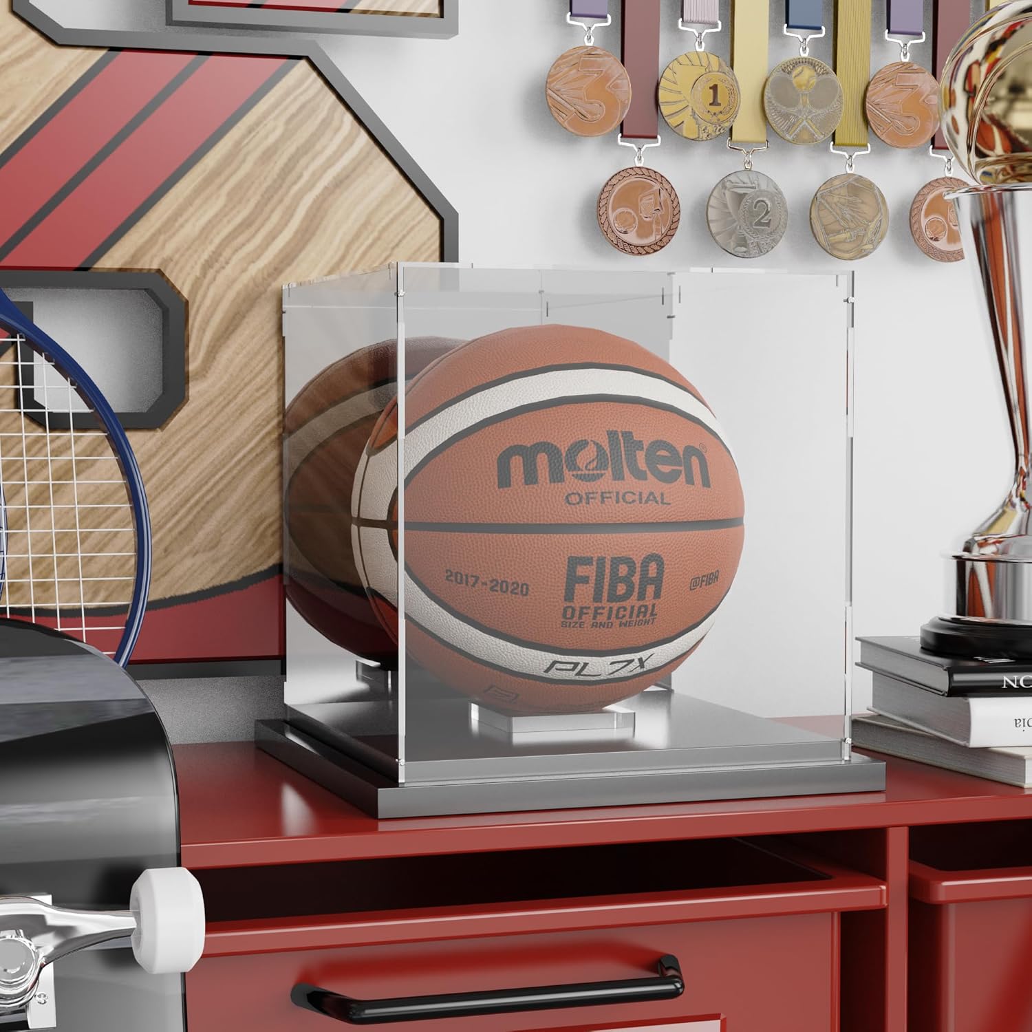 Basketball Display Case with Mirror Back for Sports Collectibles