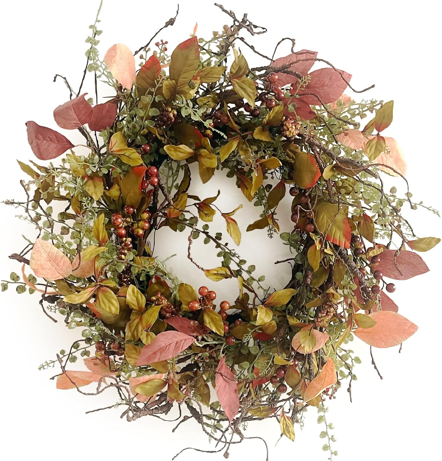 26 Inch Fall Wreath for Front Door - Burgundy Berry Decor