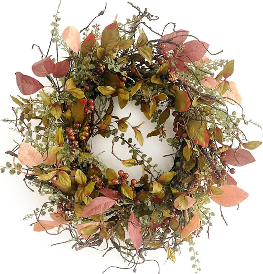 26 Inch Fall Wreath for Front Door - Burgundy Berry Decor