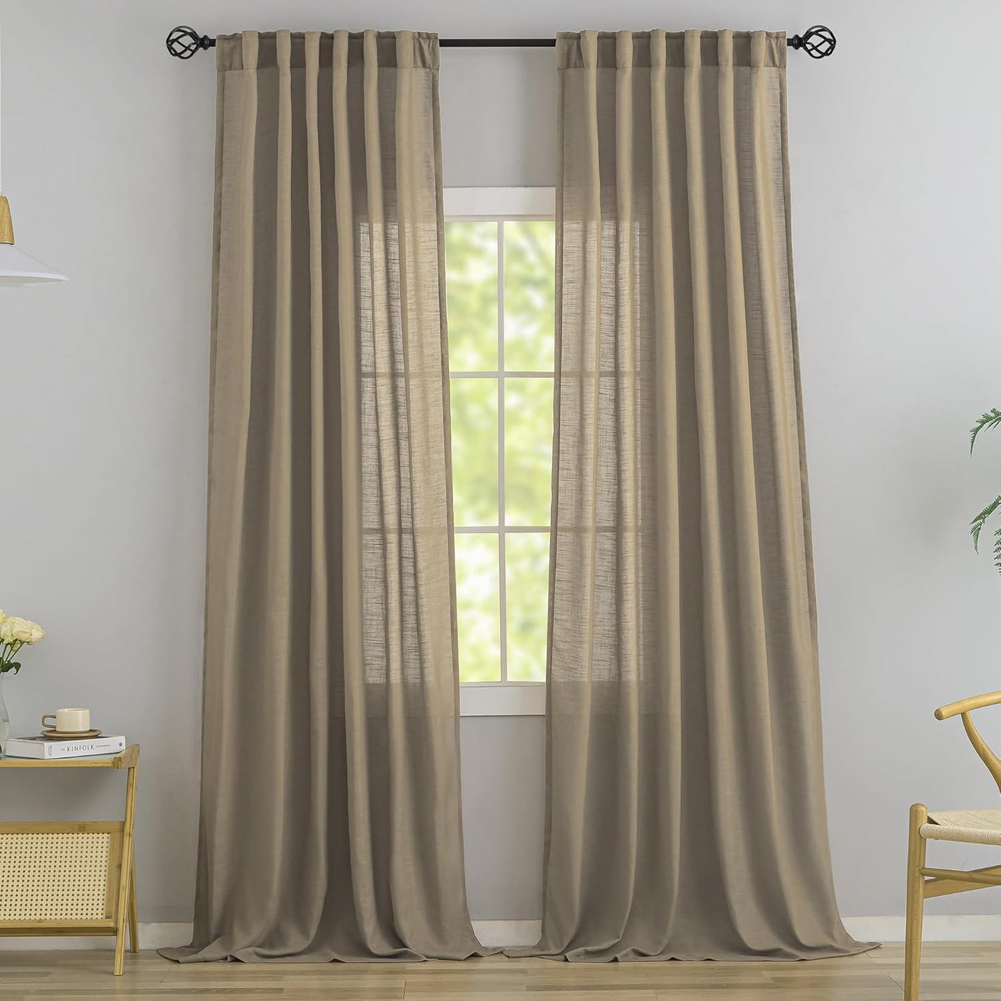 Primitive Linen Curtains for Living Room - Light Filtering Drapes