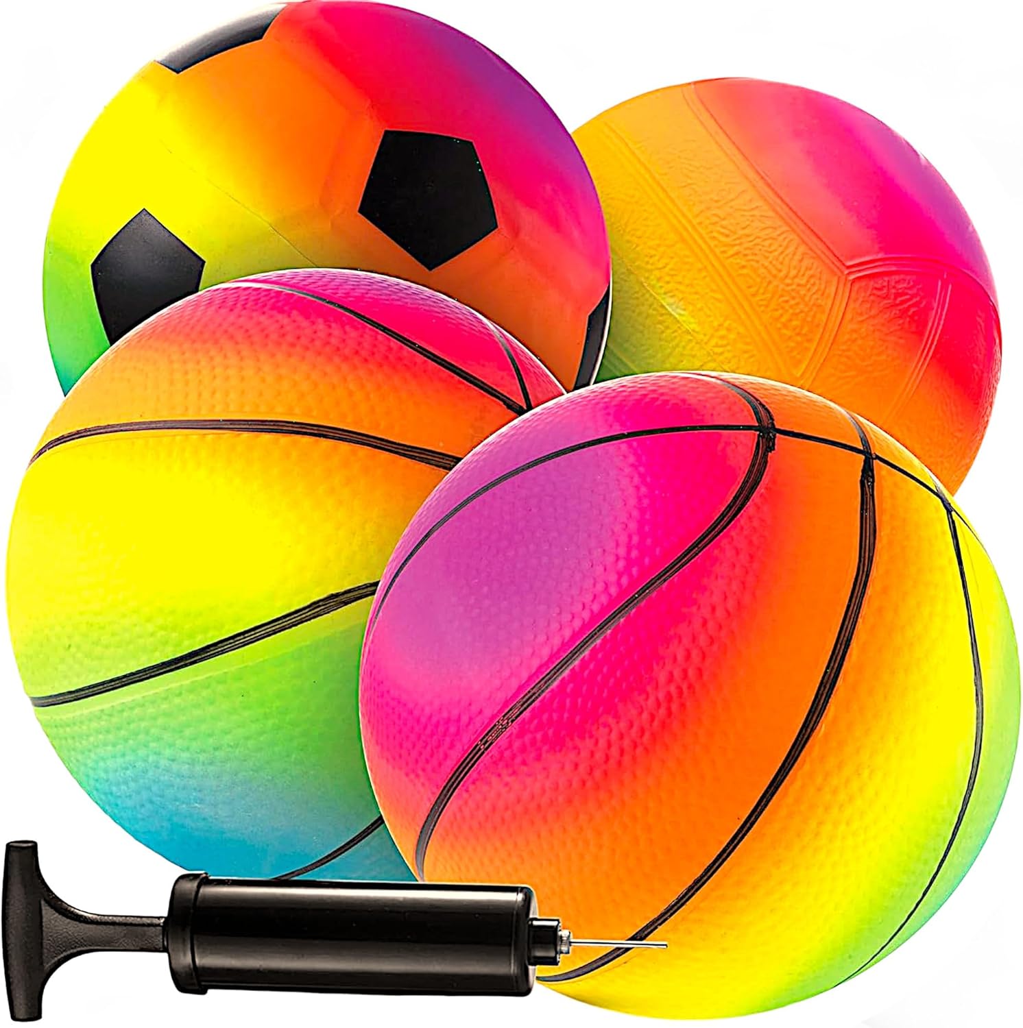 Colorful Rainbow Sports Balls Set for Kids - 5 Inch (Pack of 4) with Air Pump