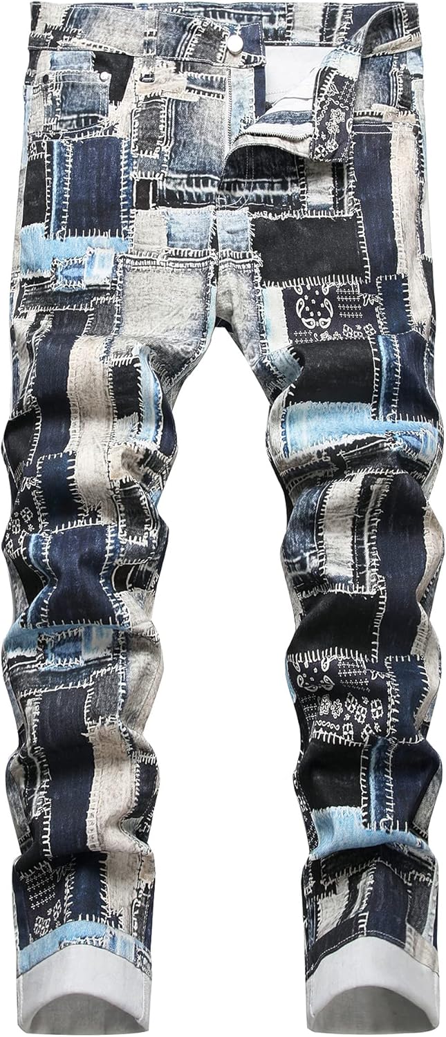 Baylvn Men's Designer Slim Fit Patchwork Jeans for Comfort