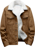 Omoone Men's Lapel Sherpa Fleece Lined Denim Trucker Jacket - Warm hem