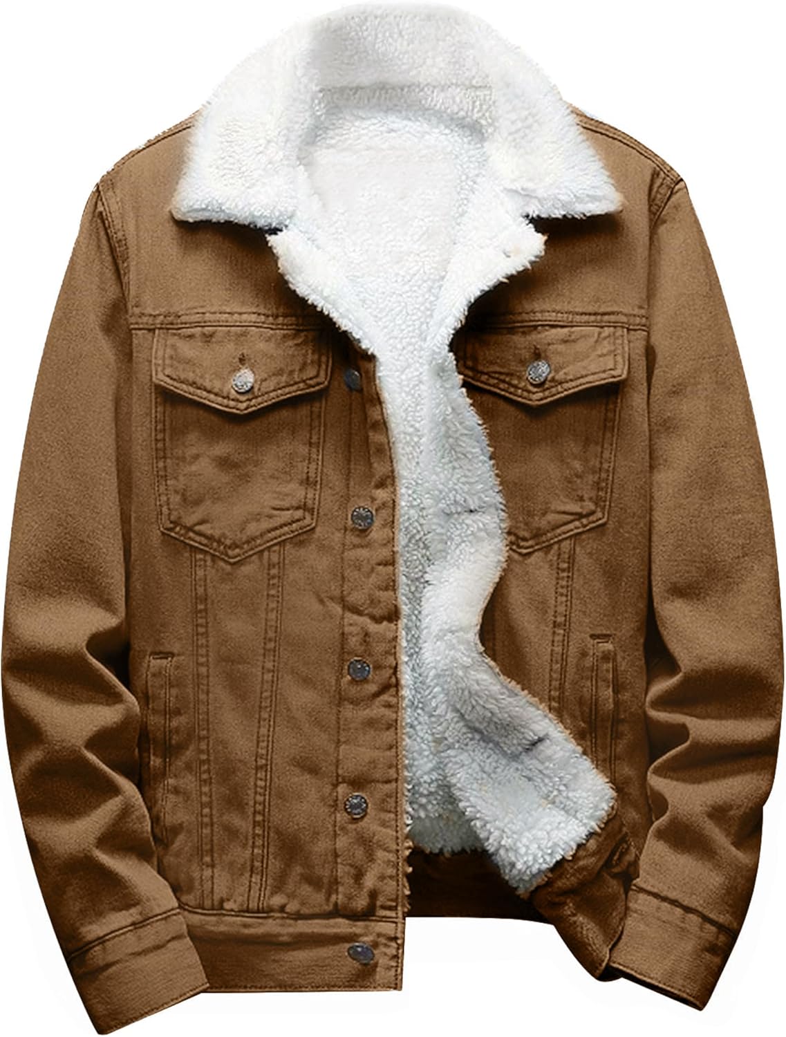 Omoone Men's Lapel Sherpa Fleece Lined Denim Jacket Coats