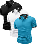3 Pack Men Polo Shirts Short Sleeve with Pocket - Moisture Wicking