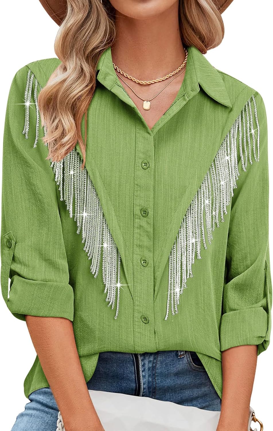 Sparkly Fringe Button Down Shirt for Western Cowgirl Style