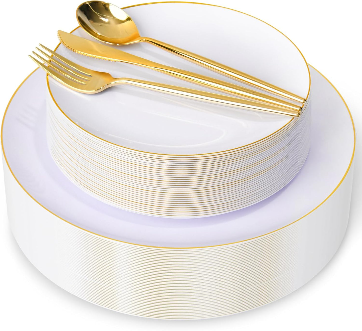 Elegant White & Gold Dinnerware Set for 30 Guests