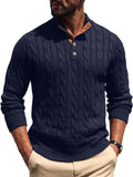Men's Cable Knit Pullover Sweater Stand Collar Henley - Warm Casual on