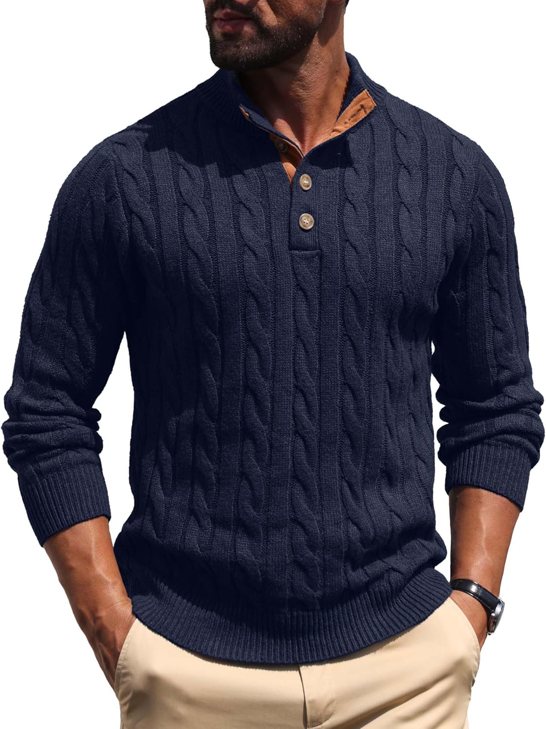 Askdeer Men's Cable Knit Pullover Sweater for Classic Style
