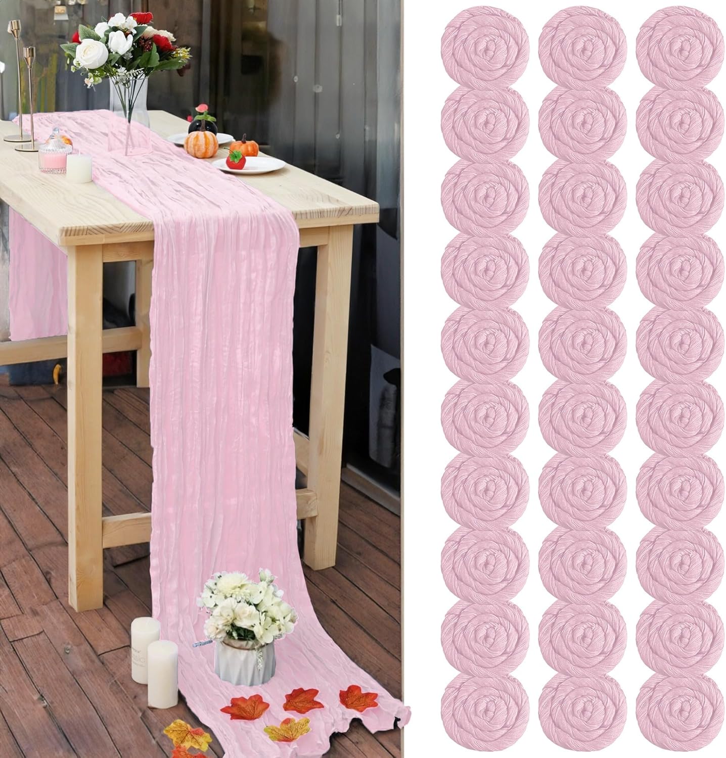 30 Pcs Pink 10FT Cheesecloth Table Runner for Elegant Events