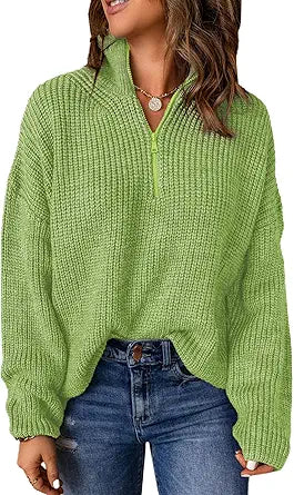 EVALESS Women's Waffle Knit Quarter Zip Pullover Sweater