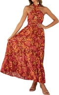 Women's Plaid Crossover Halter Neck Maxi Dress - Flowy Summer Style