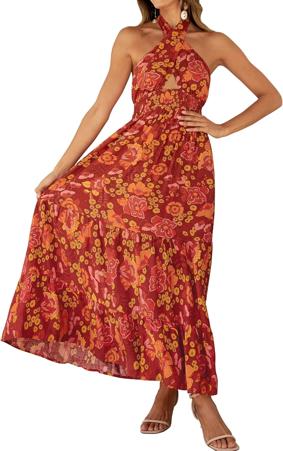 ZESICA Women's Summer Crossover Halter Neck Maxi Dress Review