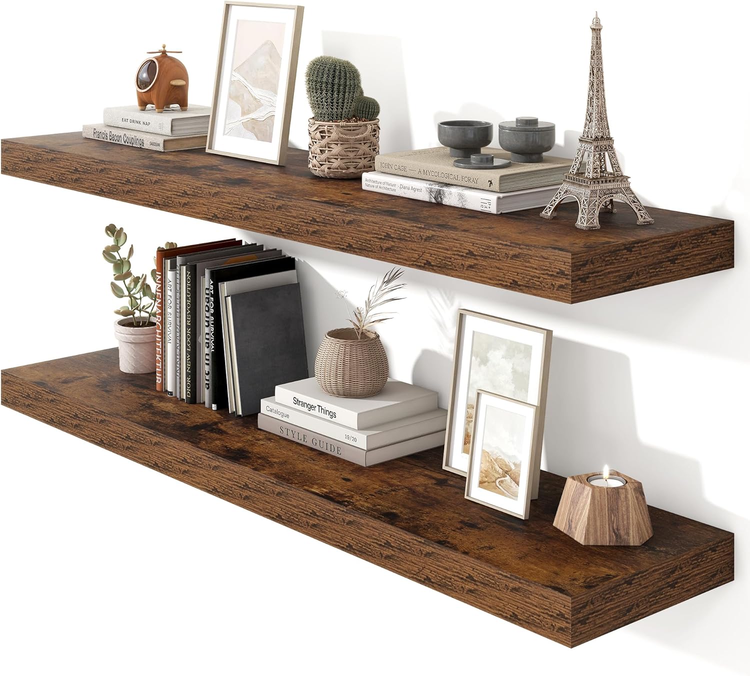 Heimlove Floating Shelves for Wall - Rustic Brown Storage Solution
