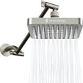 Brushed Nickel Square Rain Shower Head with 11in Extension Arm - High