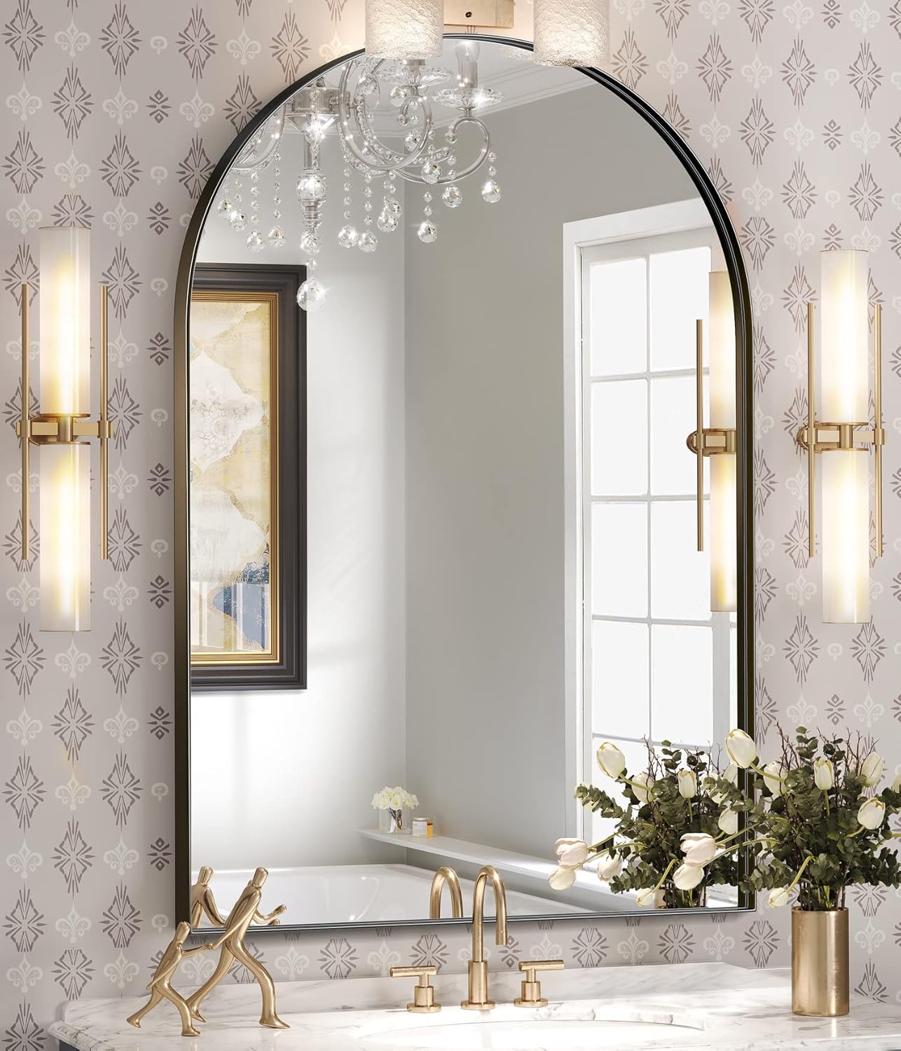 Brightify Arched Mirror - Elegant 30 x 40 Inch Black Design