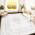Istana Boho Area Rug 9x12 - Washable Grey/White Cream Carpet