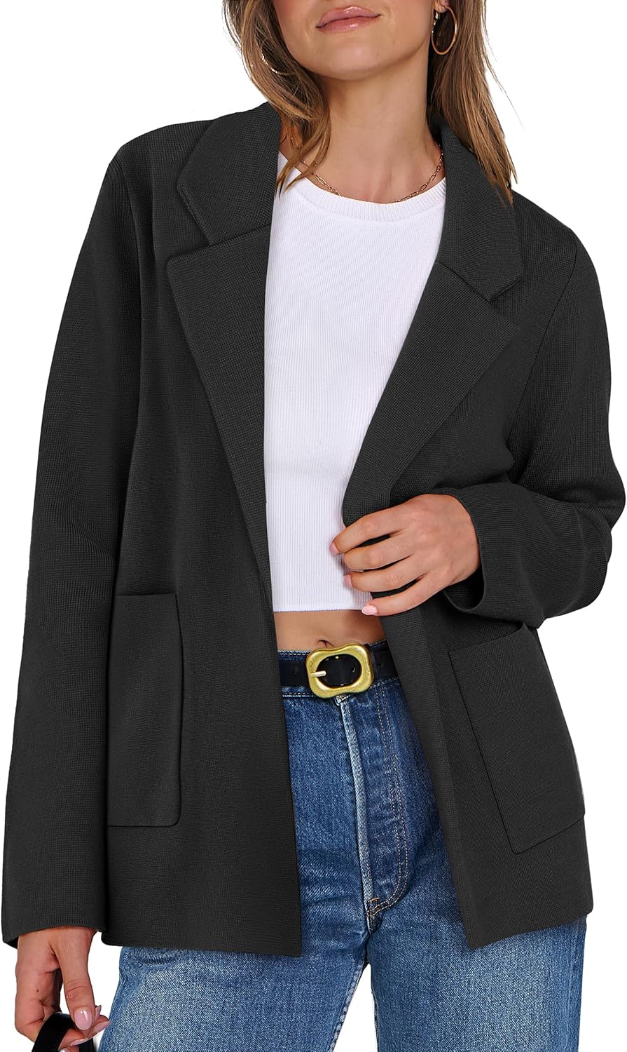 ANRABESS Womens Sweater Blazer - Stylish Chunky Knit Jacket
