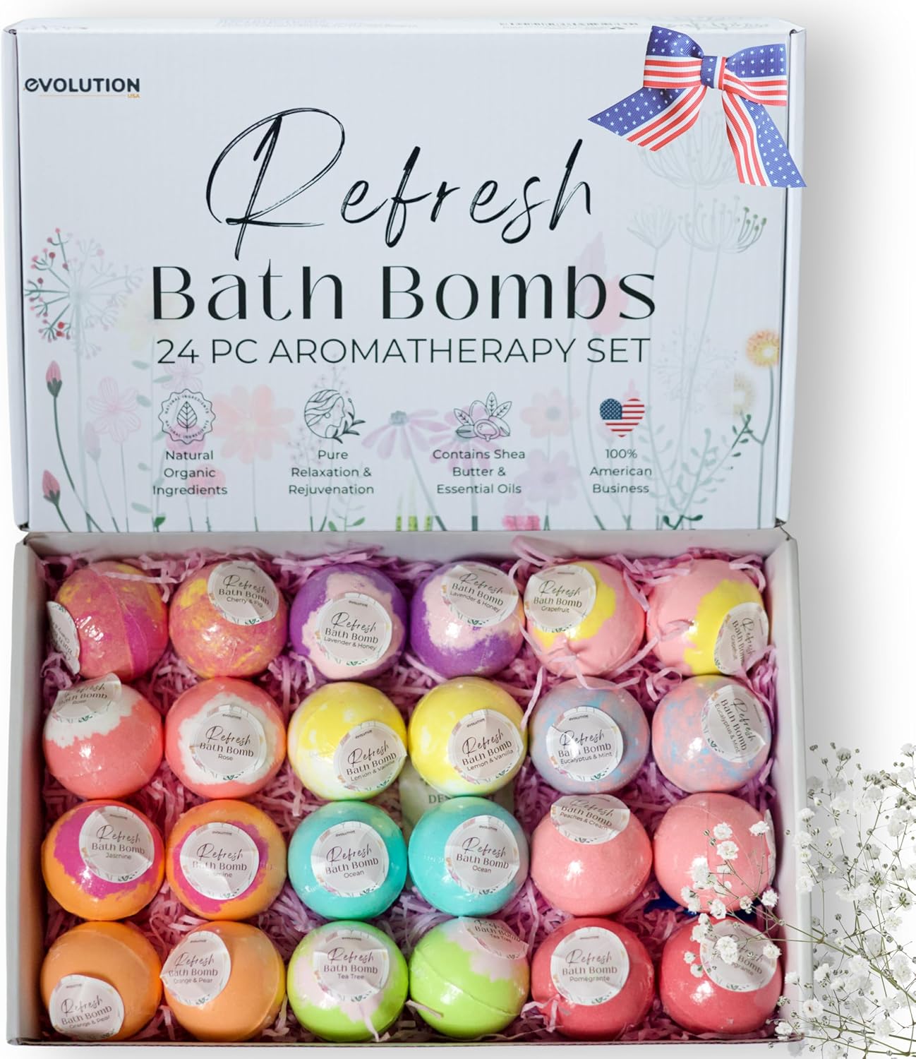 EvolutionUSA Refresh Bath Bombs for Women - Luxurious Gift Set