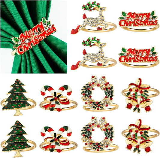 24 Pcs Christmas Napkin Rings for Holiday Table Decorations