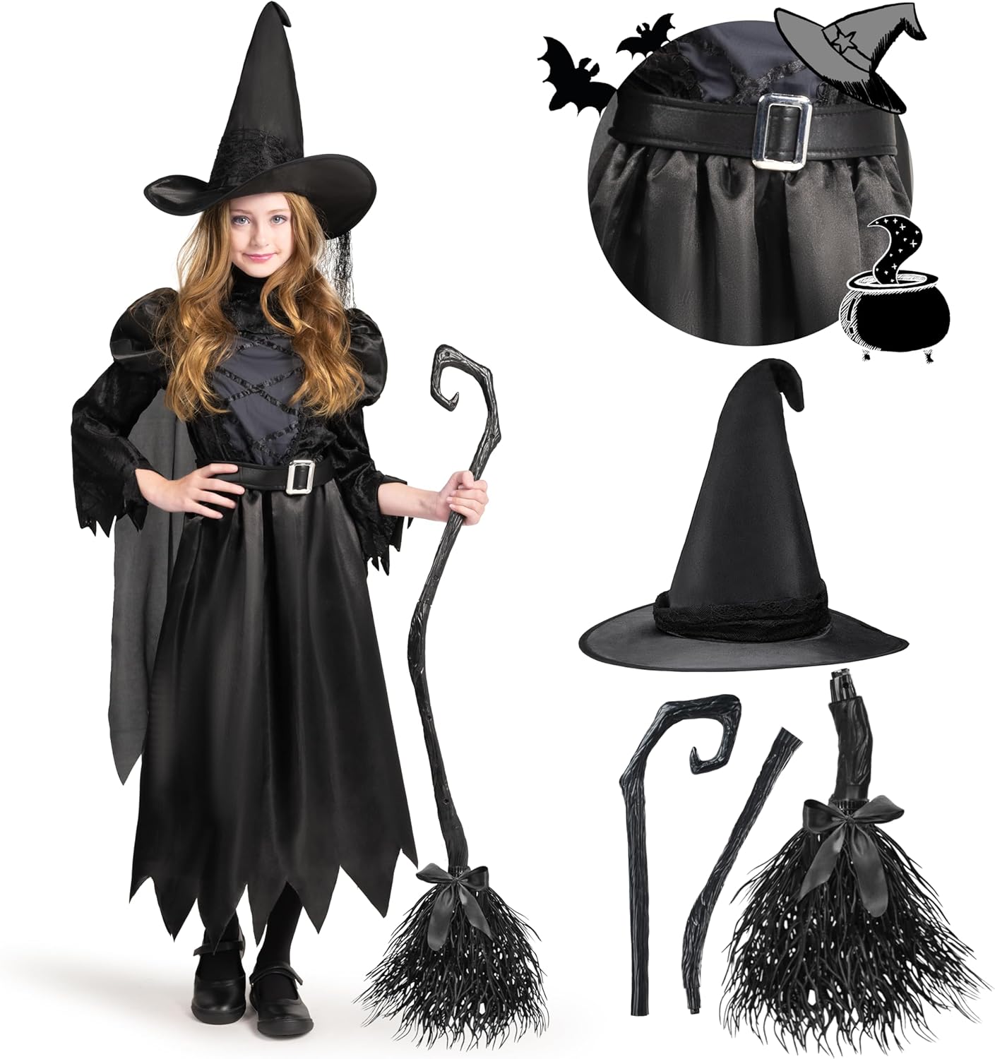 Spooktacular Creations Girls Black Witch Costume for Halloween Fun