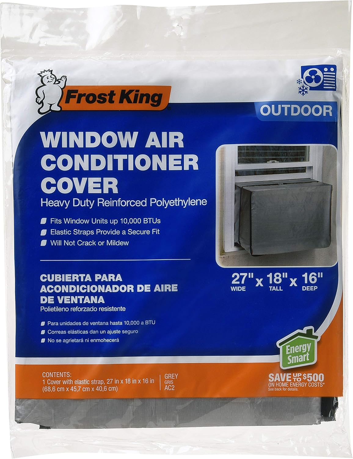Frost King AC2H Window AC Cover | Weatherproof 18x27x16 | Protects Up to 10,000 BTU Units | Gray