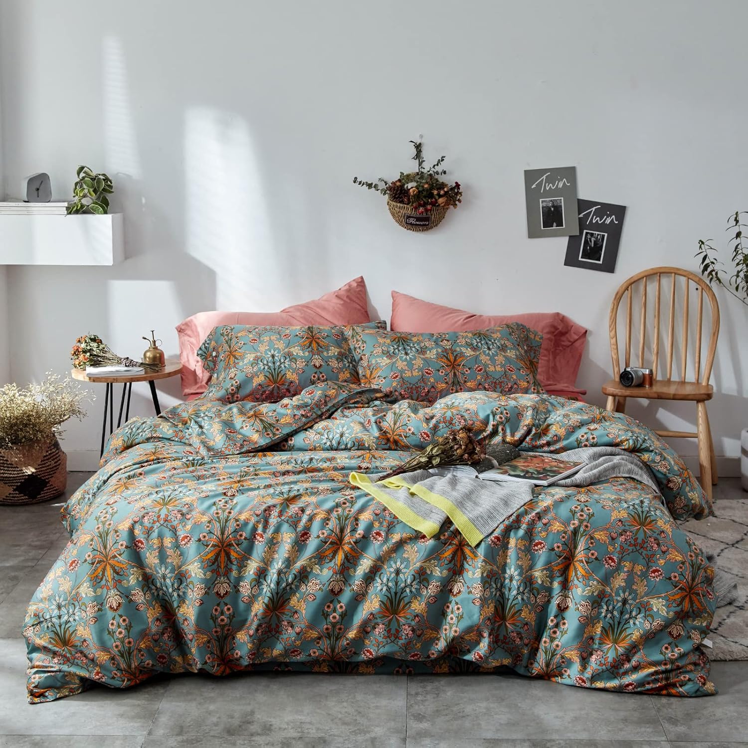 Vintage Floral Duvet Cover Twin XL Set for Cozy Aesthetic Rooms