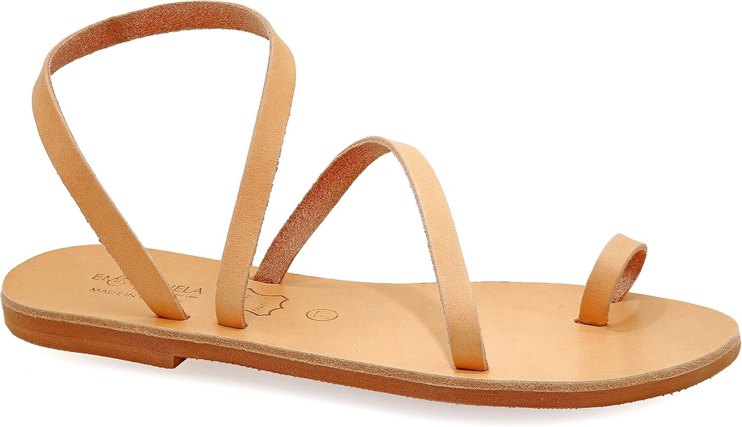 Emmanuela Greek Leather Toe Ring Sandals for Summer Style