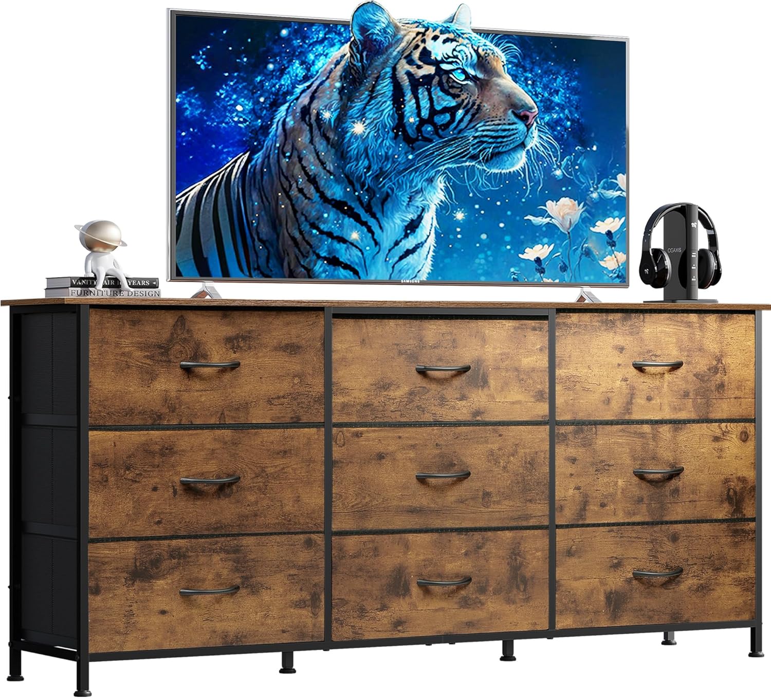 WLIVE 54ft' Dresser for Bedroom with 9 Drawers and TV Stand