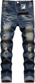 Men's Slim Fit Stretch Ripped Jeans - Comfortable Straight Leg