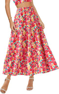 Floral Print A-Line Maxi Skirt - Boho High Waist Midi