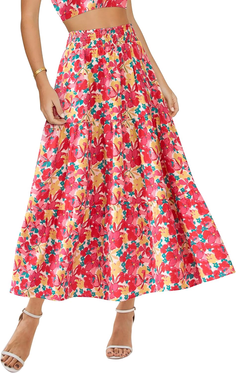 BTFBM Floral Print Maxi Skirt for Women - Boho A-Line Style
