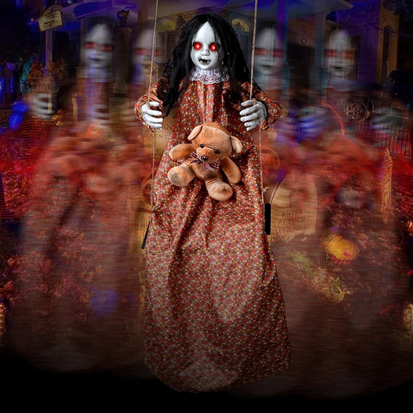 Creepy Halloween Animatronics Hanging Swinging Girl Decor