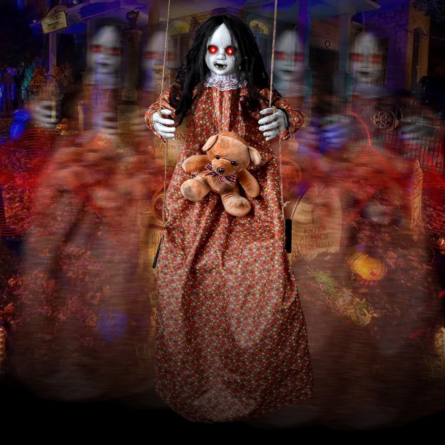 Creepy Halloween Animatronics Hanging Swinging Girl Decor