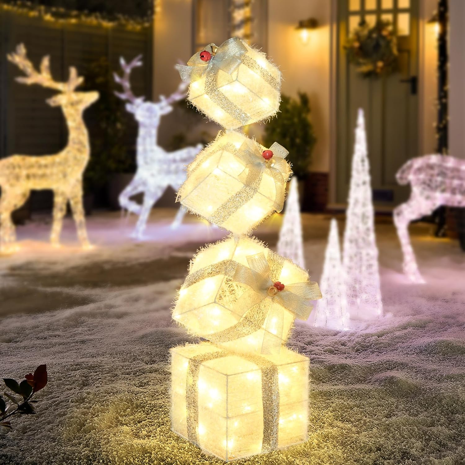 Christmas Lighted Gift Boxes Set of 4 for Festive Decor