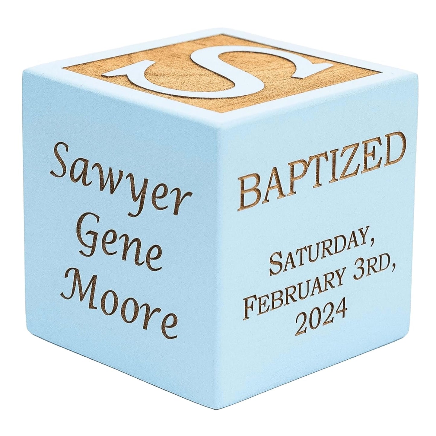 Personalized Blue Baby Baptism Wood Block - Unique Gift Idea