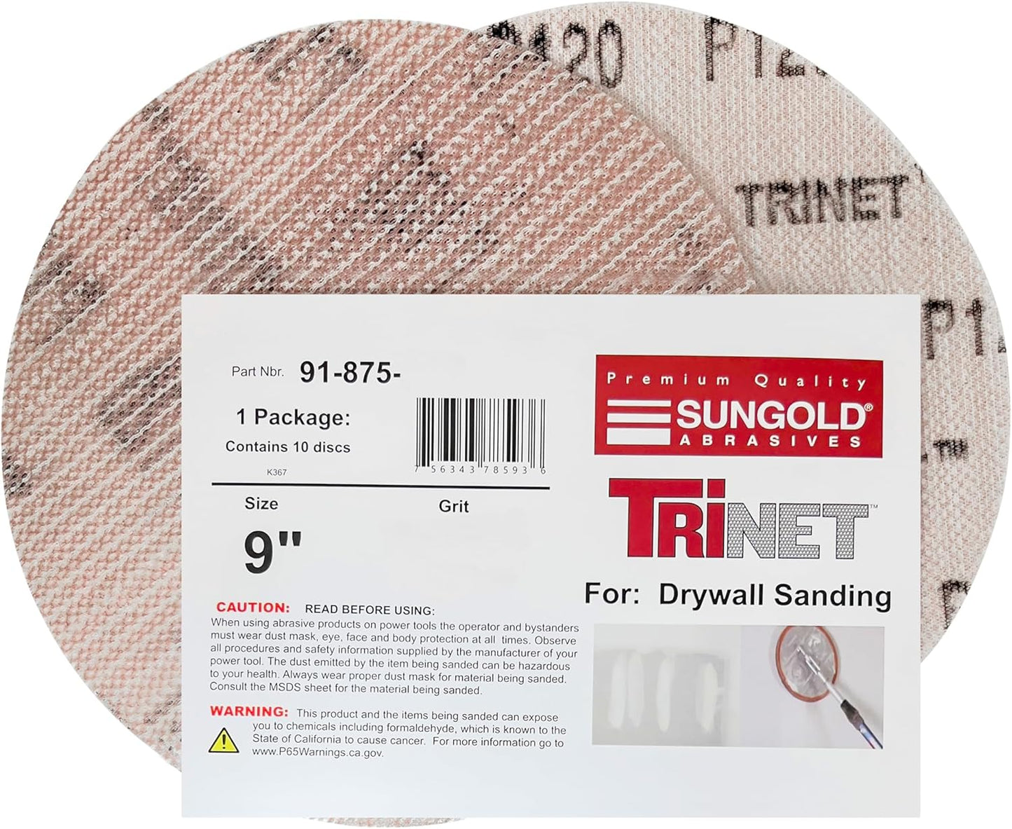Sungold Abrasives Trinet Mesh 60 Grit Sanding Discs 10 Pack - Effortlessly Smooth Drywall Sanding