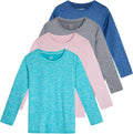 Girls Dry-Fit Long Sleeve Active Crew Neck T-Shirt 4 Pack - Soft