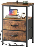 Huuger Nightstand with Charging Station - Fabric Drawers & USB Ports