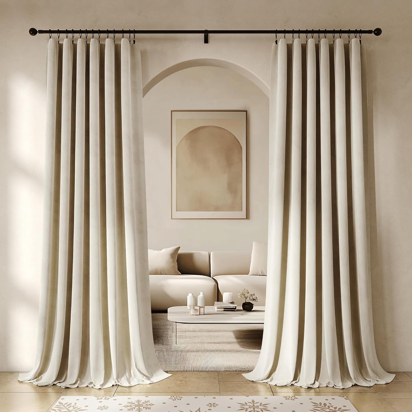 Beauoop Beige Velvet Curtains 108 Inches Long for Luxury Rooms
