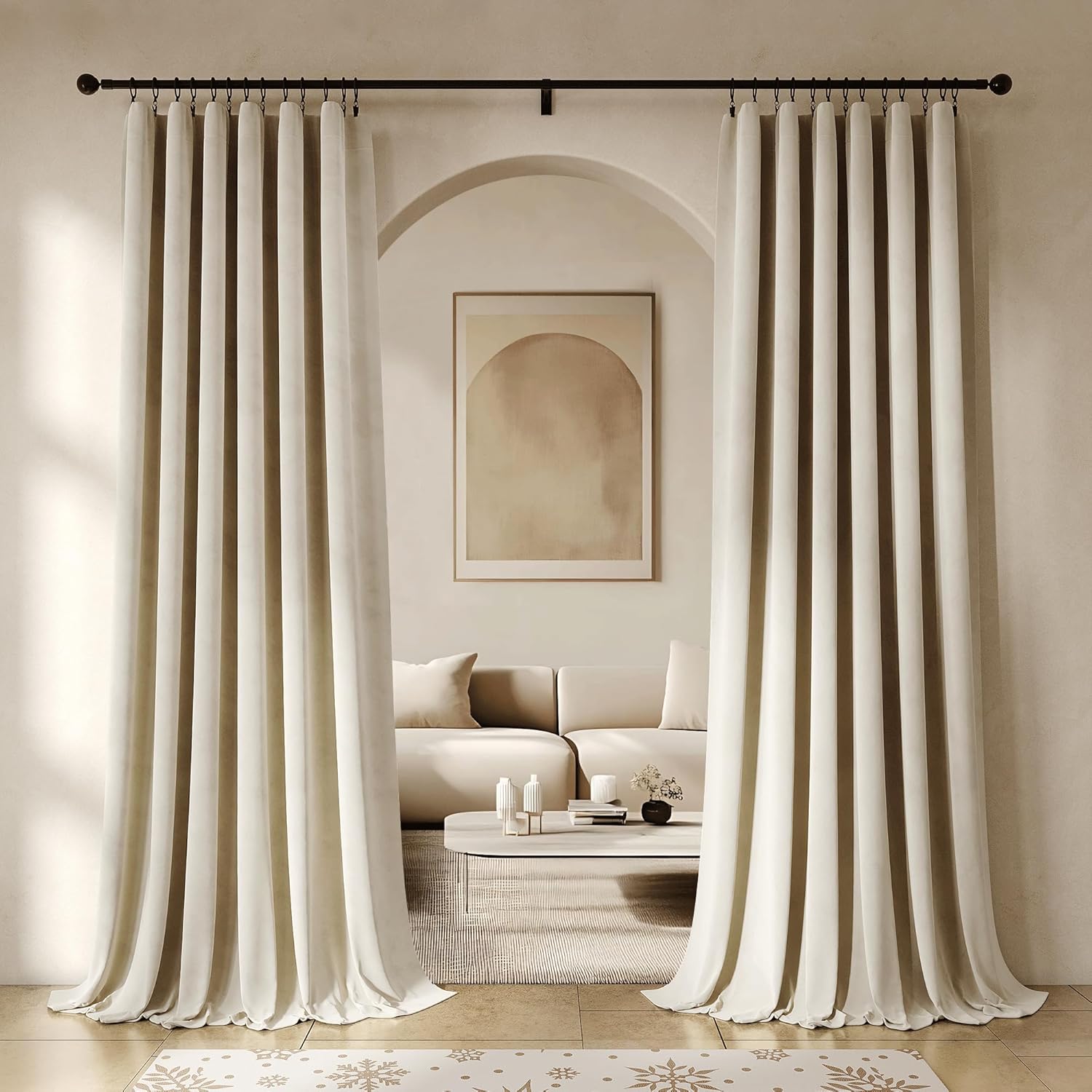 Beauoop Beige Velvet Curtains 108 Inches Long for Luxury Rooms